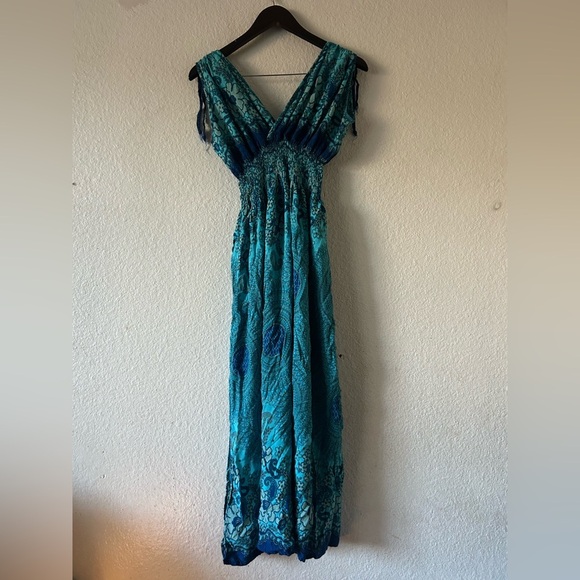 unbranded Dresses & Skirts - Unbranded Blue Rayon V Neck Stretch Maxi Medium Dress Fairy Mermaid Y2K